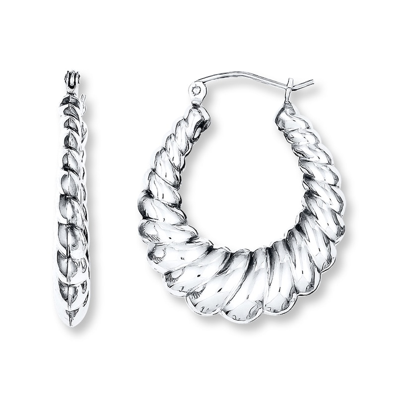Main Image 1 of Scalloped Hoop Earrings Sterling Silver