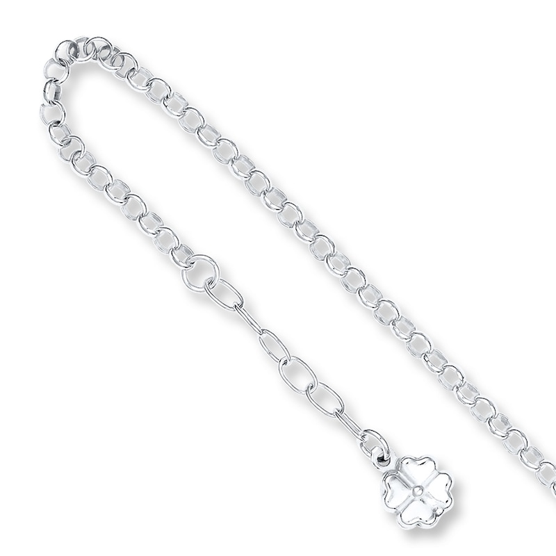 Platinum Sterling Silver White Sapphire Heart Clover Star Design Ankle Bracelet