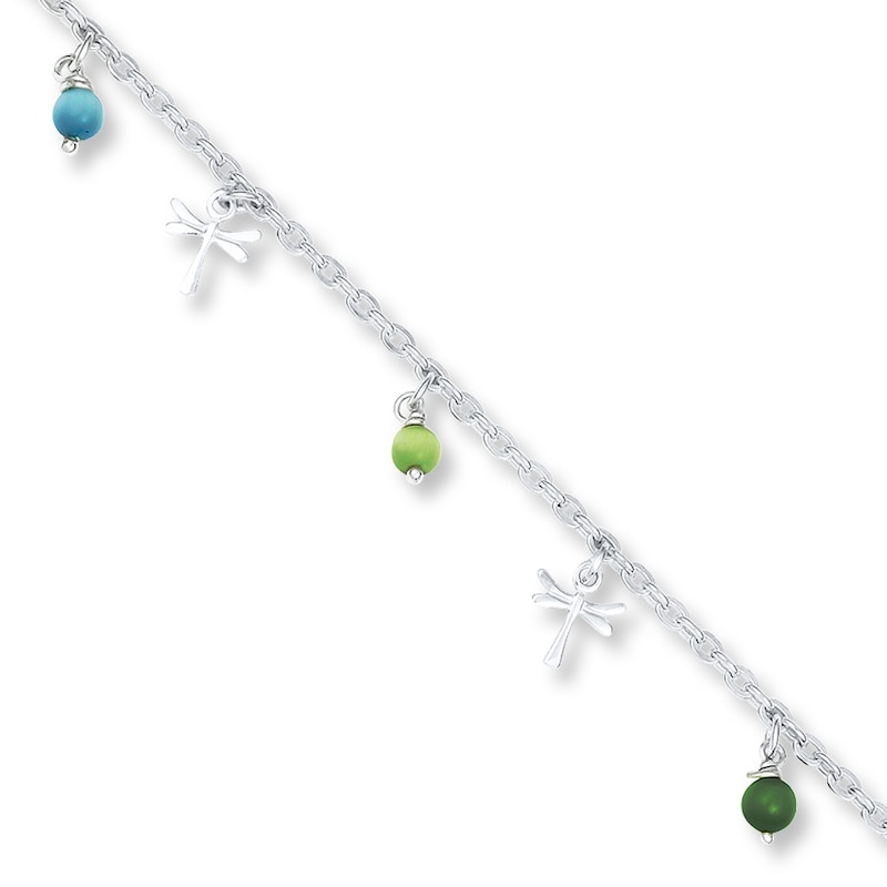 Main Image 1 of Dragonfly Anklet Solid Sterling Silver 10&quot;