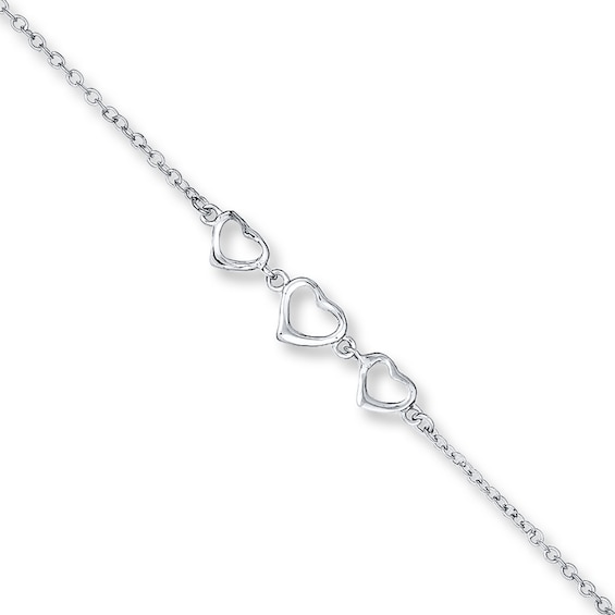 Heart Link Anklet Sterling Silver 10"-11"