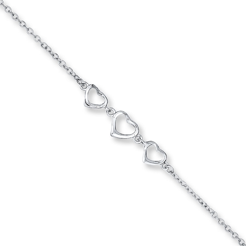 Heart Link Anklet Sterling Silver 10"-11"