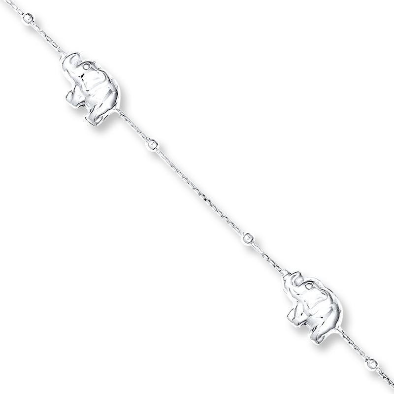 Main Image 1 of Elephant Anklet Semi-Solid Sterling Silver 9&quot;