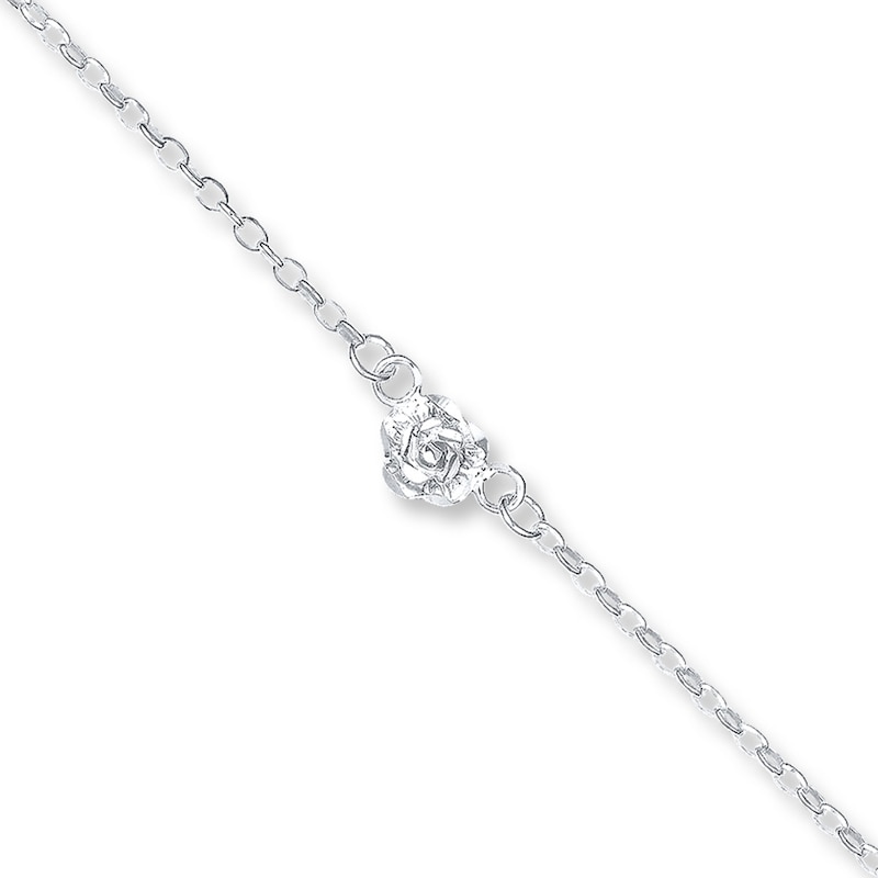 Main Image 1 of Rose Anklet Solid Sterling Silver 9&quot;