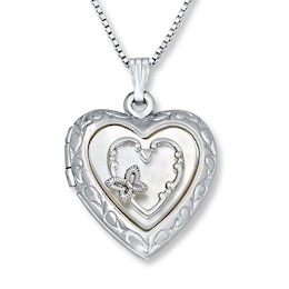 Butterfly Heart Locket Mother-of-Pearl Sterling Silver