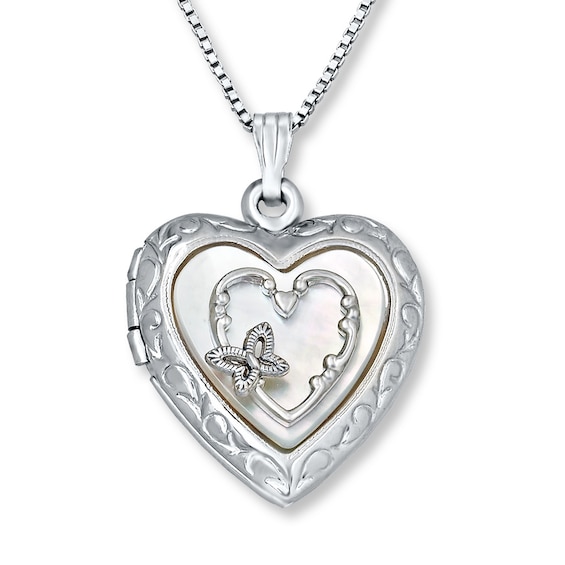 Butterfly Heart Locket Mother-of-Pearl Sterling Silver