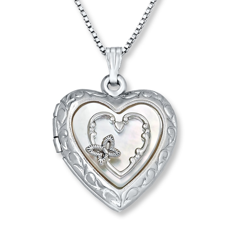 Main Image 1 of Butterfly Heart Locket Mother-of-Pearl Sterling Silver
