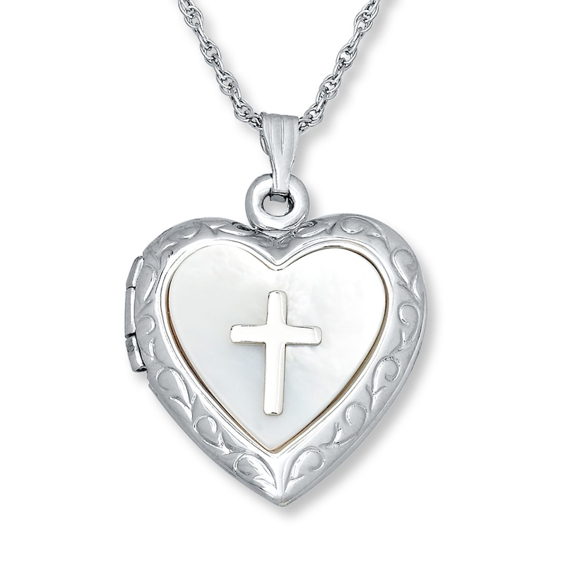 Main Image 1 of Cross Heart Locket Mother-of-Pearl Sterling Silver