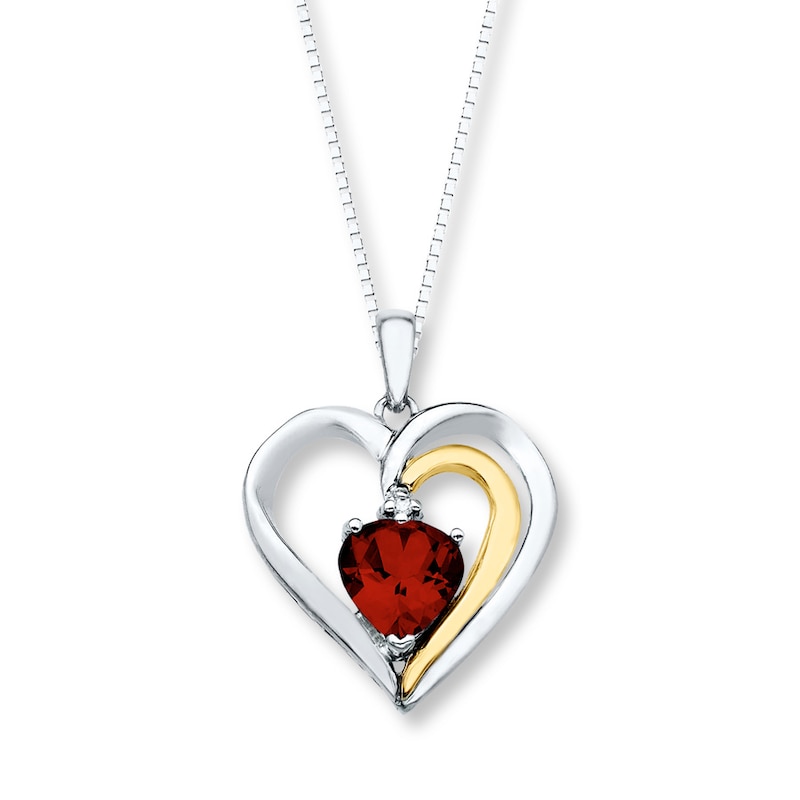 Main Image 1 of Heart Necklace Garnet Sterling Silver/10K Gold