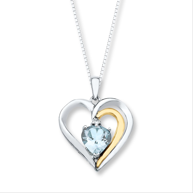 Heart Necklace Aquamarine Sterling Silver/10K Gold