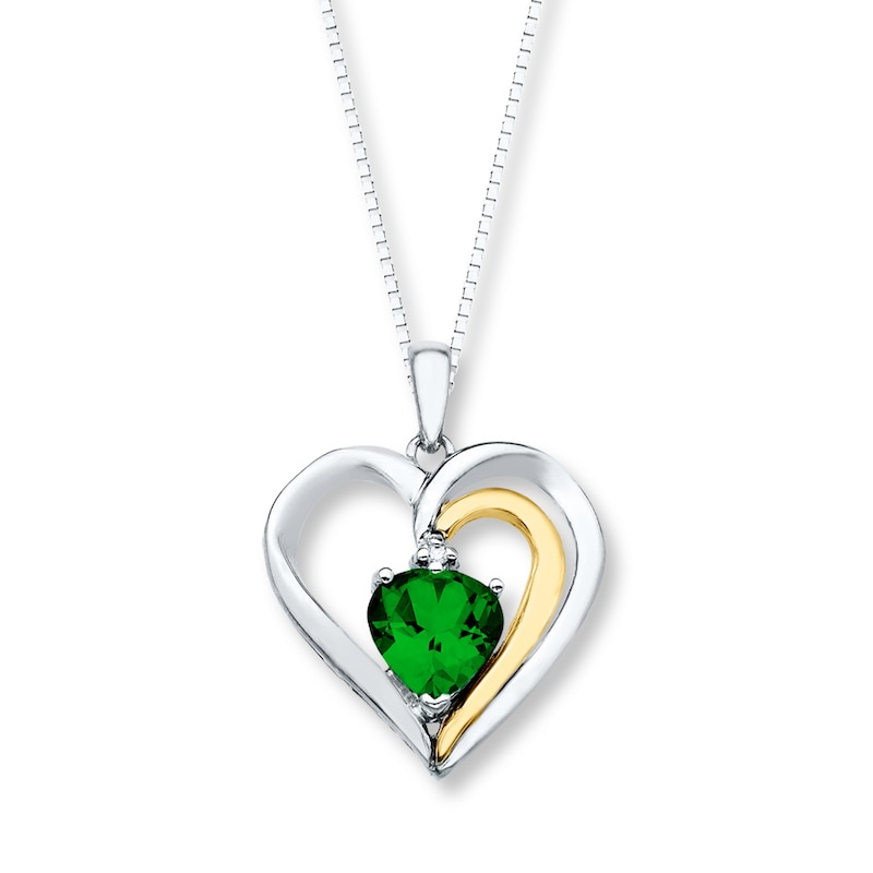 Main Image 1 of Heart Necklace Lab-Created Emerald Sterling Silver/10K Gold