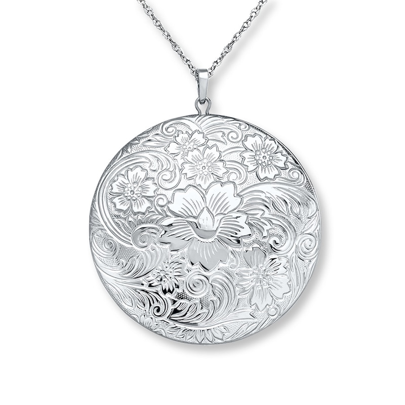 Main Image 1 of Round Floral Locket Sterling Silver