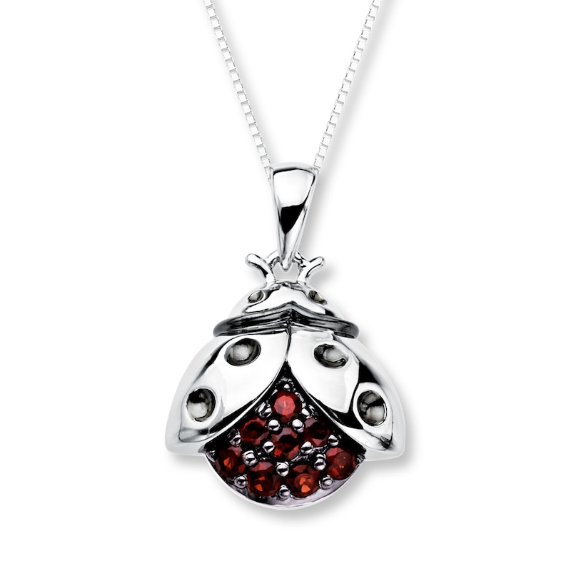 Garnet Ladybug Necklace Sterling Silver