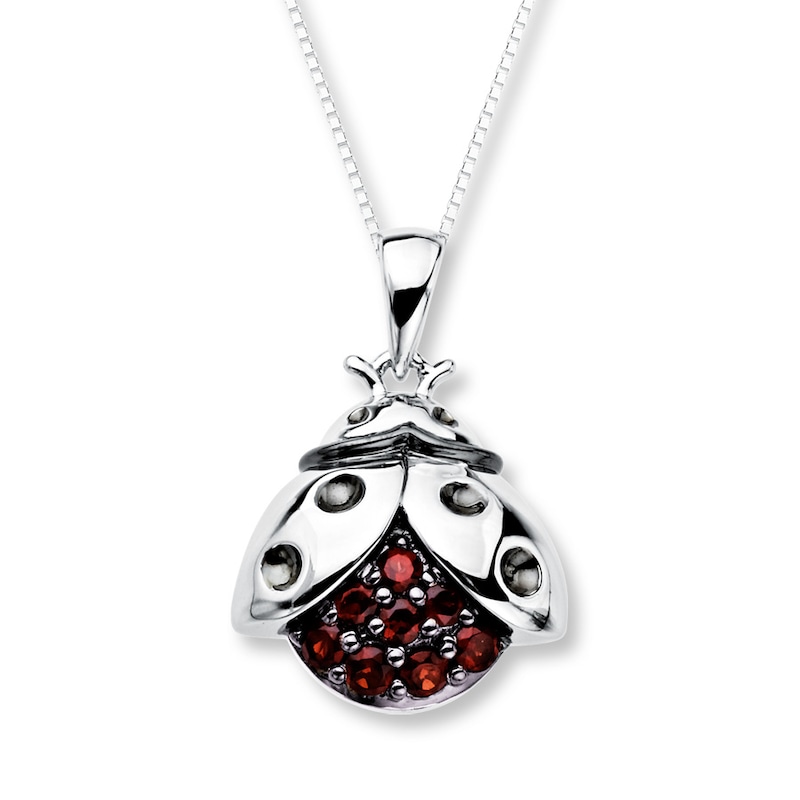 Main Image 1 of Garnet Ladybug Necklace Sterling Silver
