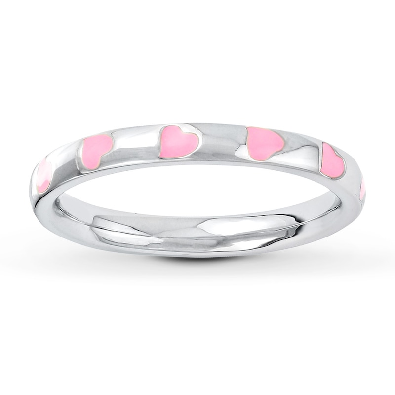 Main Image 1 of Stackable Heart Ring Pink Enamel Sterling Silver
