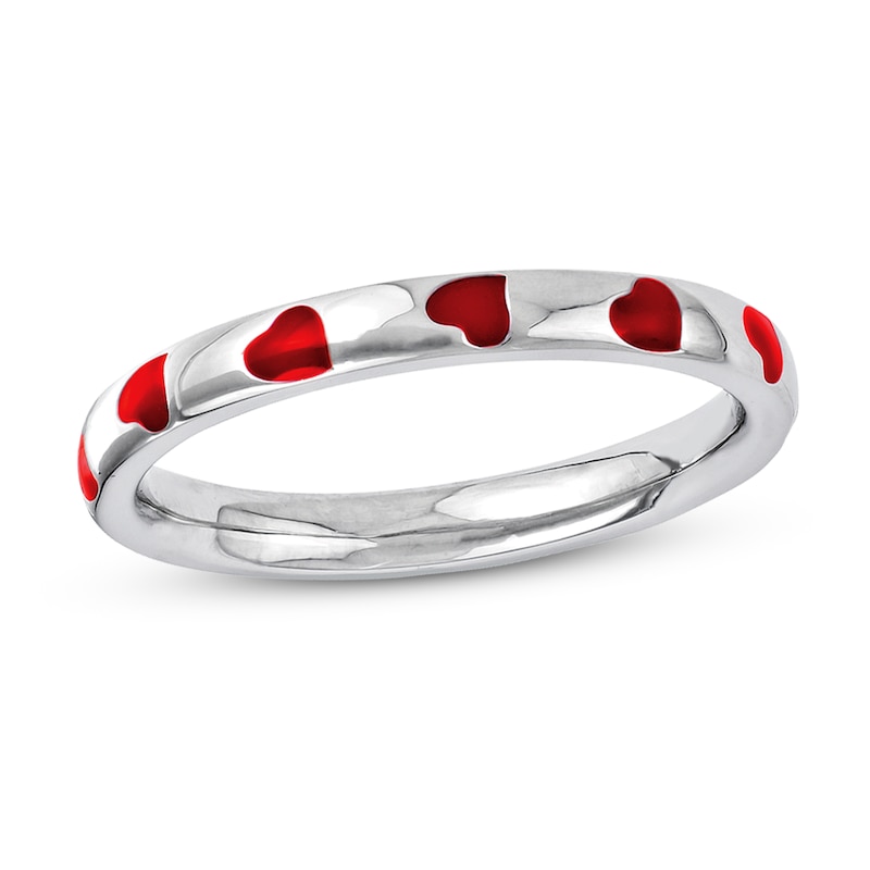 Main Image 1 of Stackable Heart Ring Red Enamel Sterling Silver