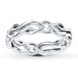 Stackable Ring Carved Band Sterling Silver