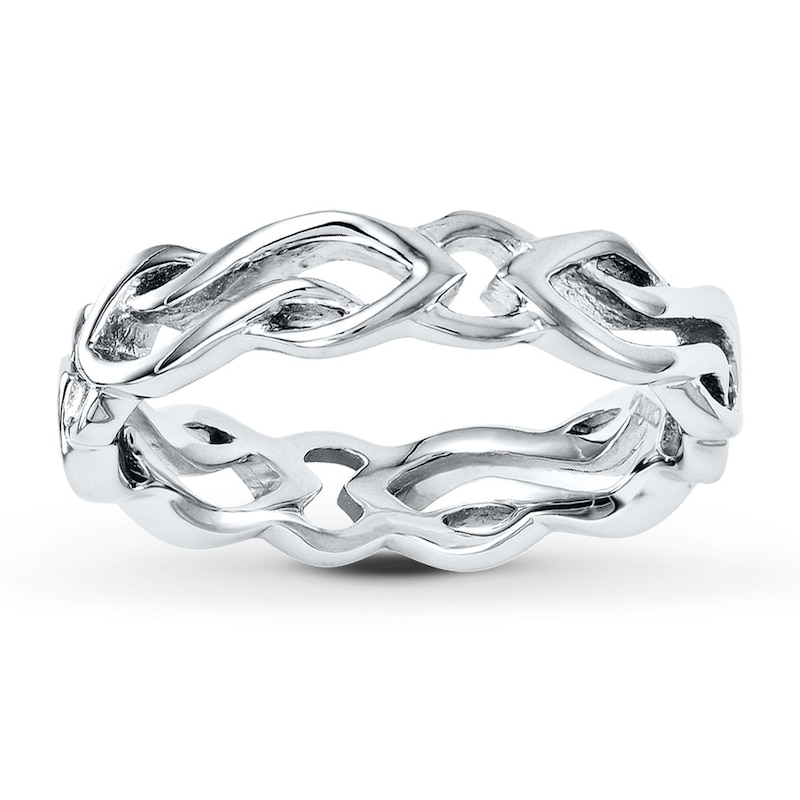Stackable Ring Carved Band Sterling Silver