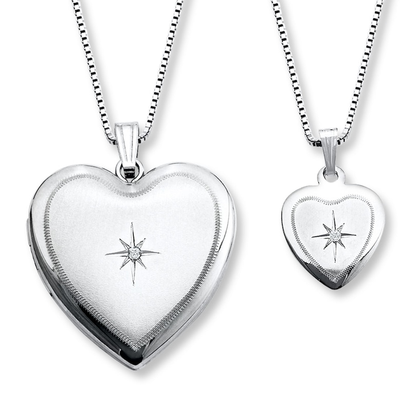 Mother/Daughter Necklaces Heart with Diamond Sterling Silver