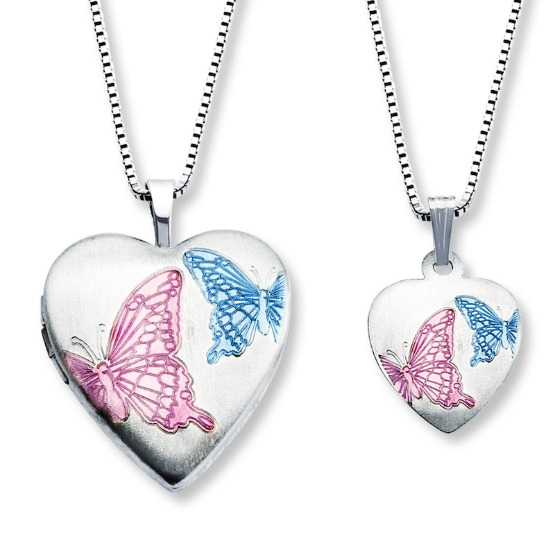 Mother/Daughter Necklaces Heart w/ Butterflies Sterling Silver