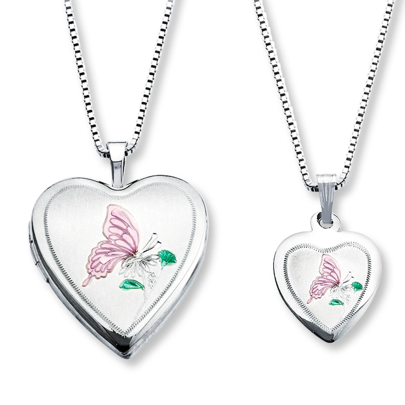 Main Image 1 of Mother/Daughter Necklaces Heart with Butterfly Sterling Silver