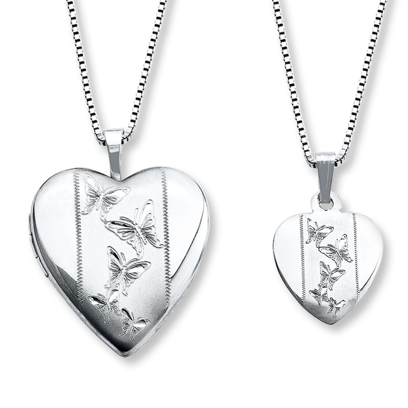Main Image 1 of Mother/Daughter Necklaces Heart w/ Butterflies Sterling Silver