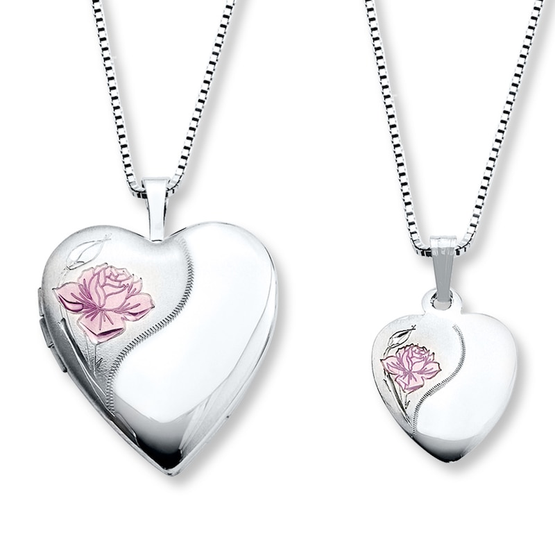 Main Image 1 of Mother/Daughter Necklaces Heart with Rose Sterling Silver