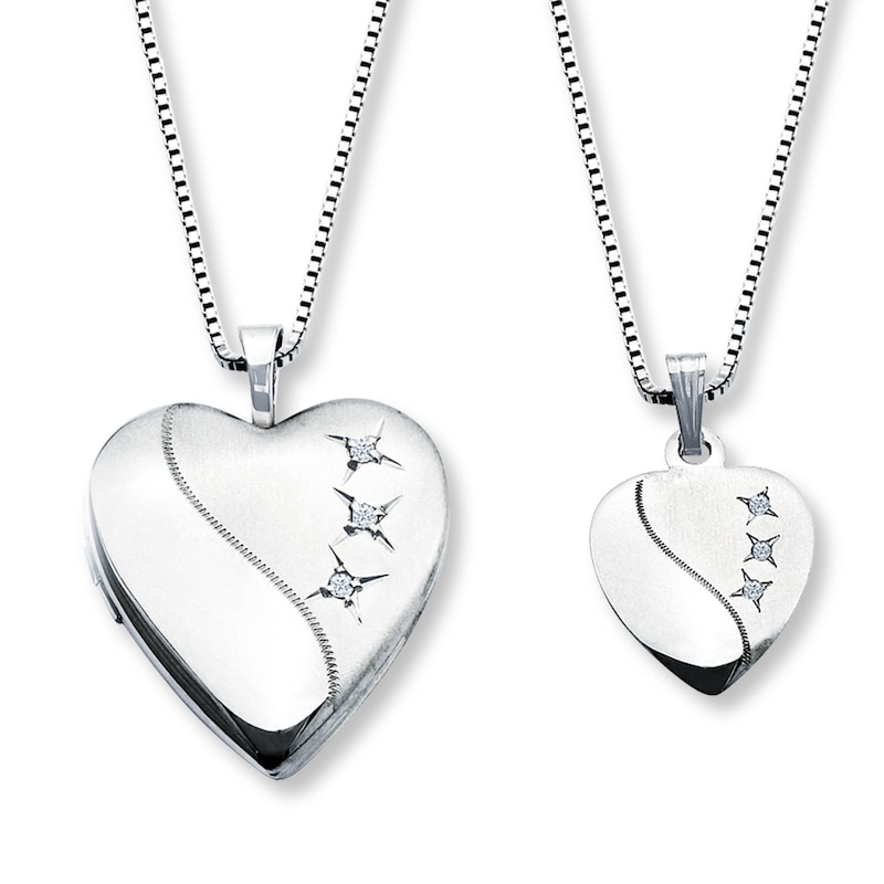 Main Image 1 of Mother/Daughter Necklaces Heart with Diamonds Sterling Silver