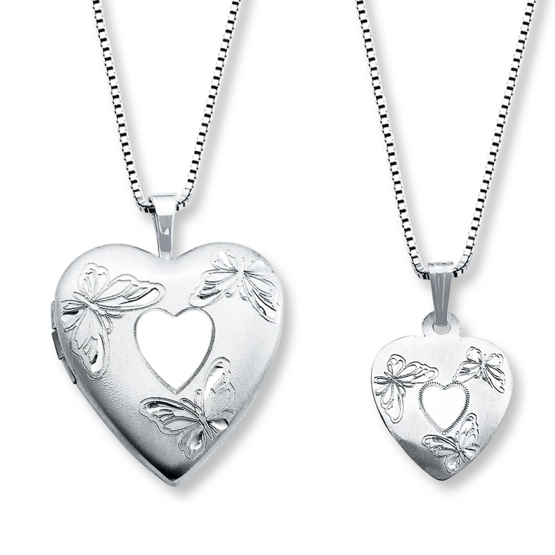 Main Image 1 of Mother/Daughter Necklaces Heart/Butterflies Sterling Silver
