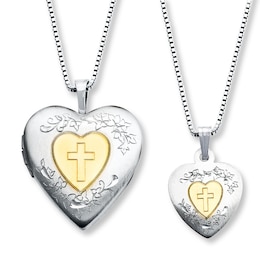Mother & Daughter Necklaces Heart with Cross Sterling Silver