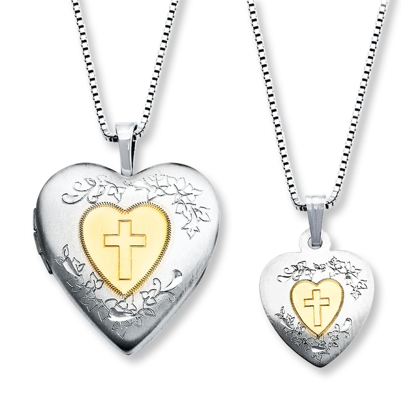 Mother/Daughter Necklaces Heart with Cross Sterling Silver
