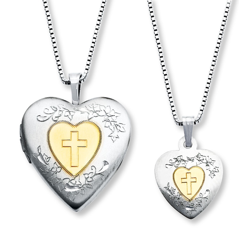 Main Image 1 of Mother & Daughter Necklaces Heart with Cross Sterling Silver