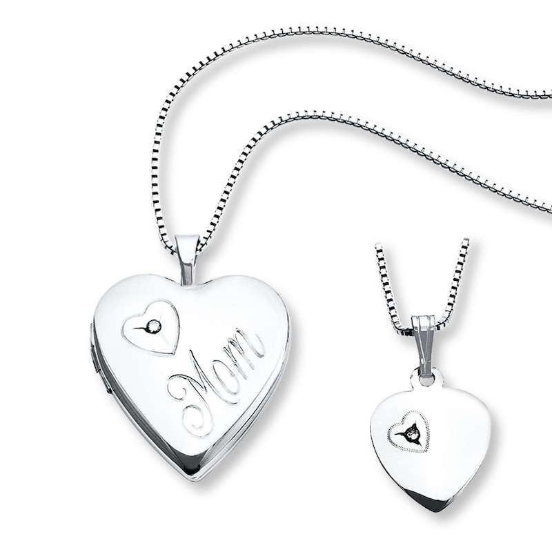 Main Image 1 of Mother/Daughter Necklaces Hearts with Diamonds Sterling Silver