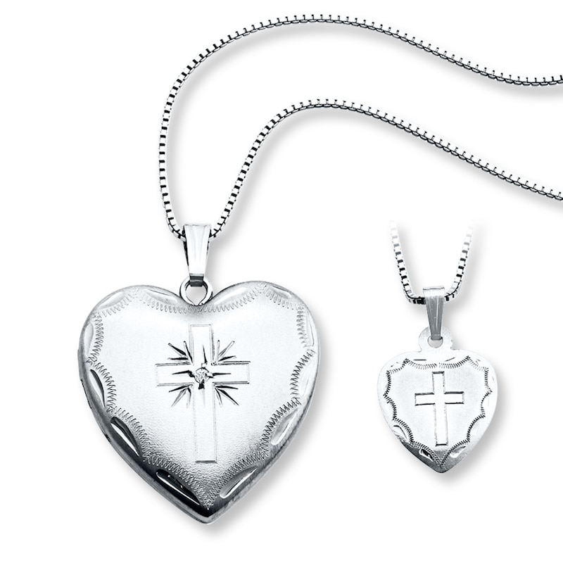 Main Image 1 of Mother/Daughter Necklaces Heart with Cross Sterling Silver
