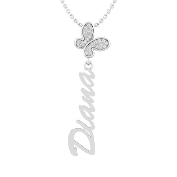 1/8 ct tw. Diamond Nameplate Butterfly Necklace