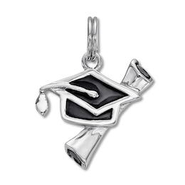 Graduation Cap & Diploma Charm Sterling Silver/Black Enamel