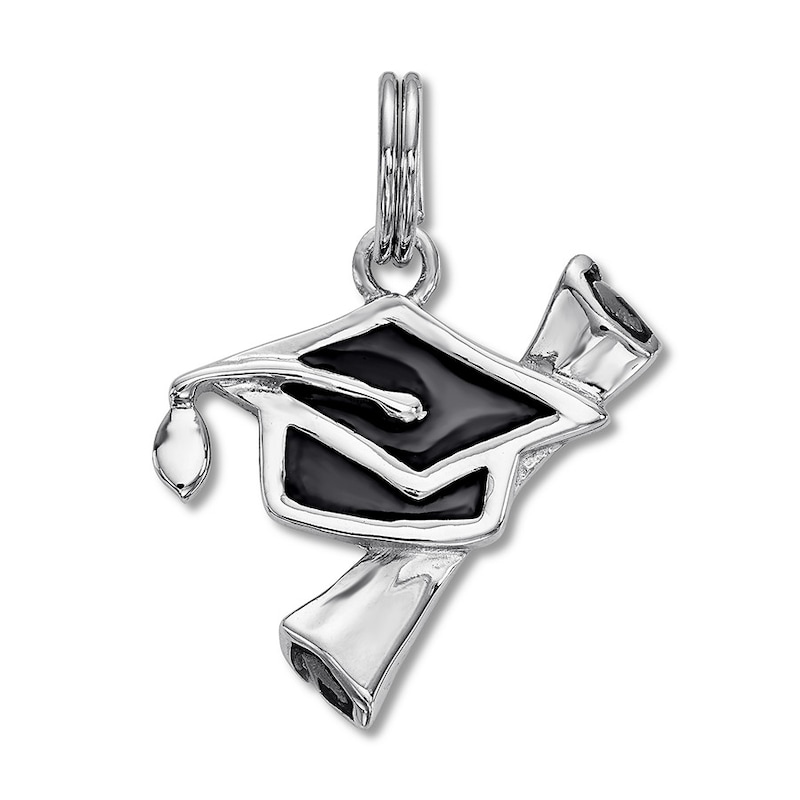 Main Image 1 of Graduation Cap & Diploma Charm Sterling Silver/Black Enamel