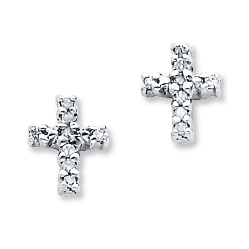 Main Image 1 of Diamond Cross Earrings 1/20 ct tw Round-cut Sterling Silver
