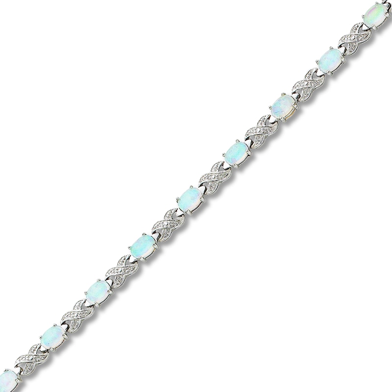 Main Image 1 of Lab-Created Opal Bracelet Diamond Accents Sterling Silver