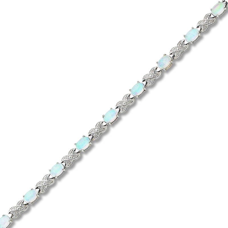 Lab-Created Opal Bracelet Diamond Accents Sterling Silver