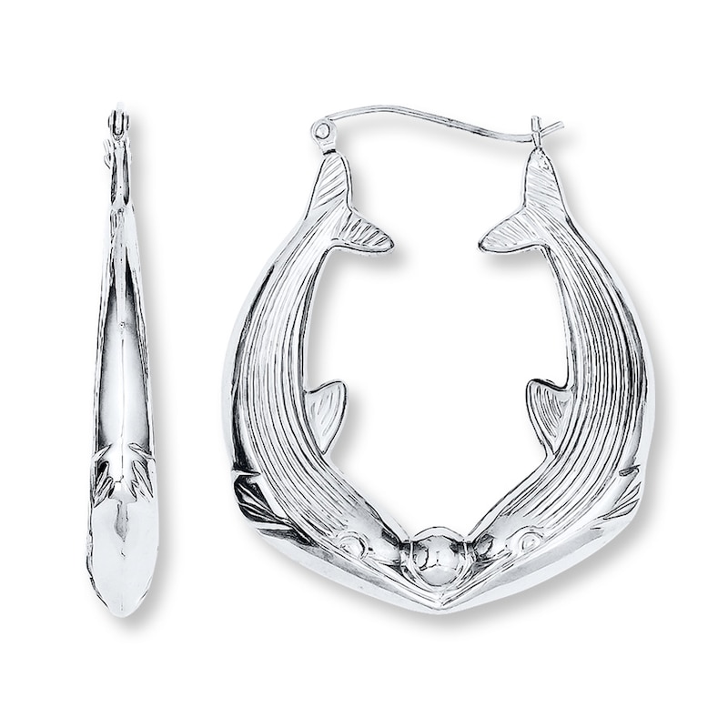 Main Image 1 of Dolphin Hoop Earrings Sterling Silver