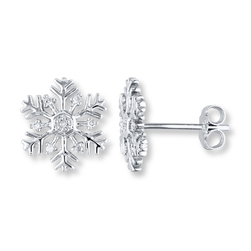 Main Image 1 of Snowflake Earrings 1/20 ct tw Diamonds Sterling Silver