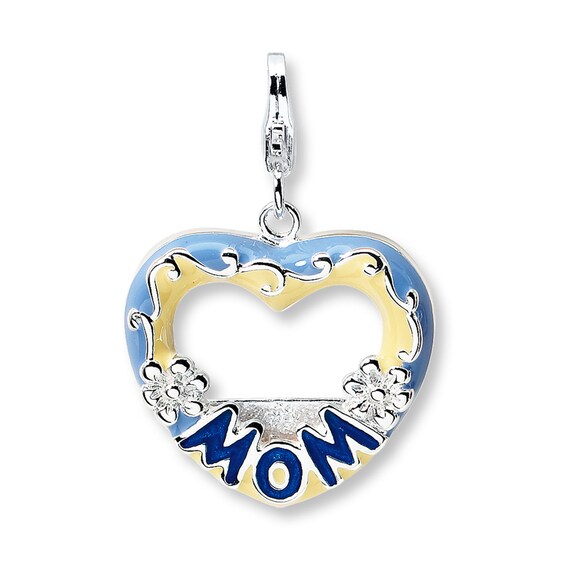 14K Yellow Gold with White Rhodium #1 MOM In Oval Frame Charm Pendant