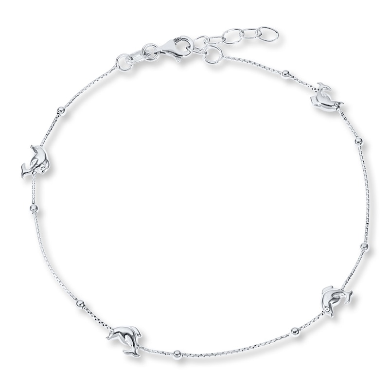 Main Image 1 of Dolphin Anklet Semi-Solid Sterling Silver 9&quot;