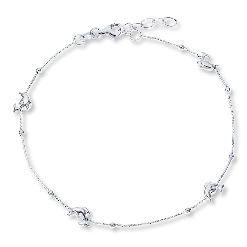 Dolphin Anklet Sterling Silver 9"