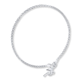 Palm Tree Anklet Solid Sterling Silver 9"