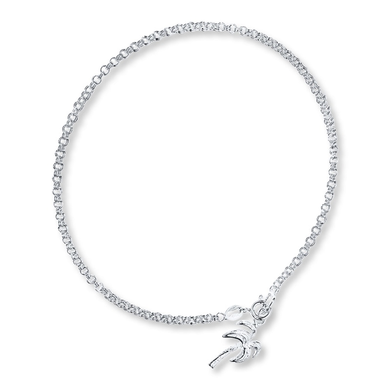 Main Image 1 of Palm Tree Anklet Solid Sterling Silver 9&quot;