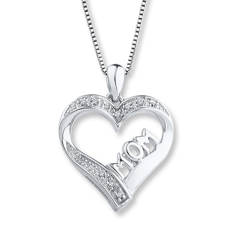 Main Image 1 of Mom Heart Necklace 1/20 ct tw Diamonds Sterling Silver