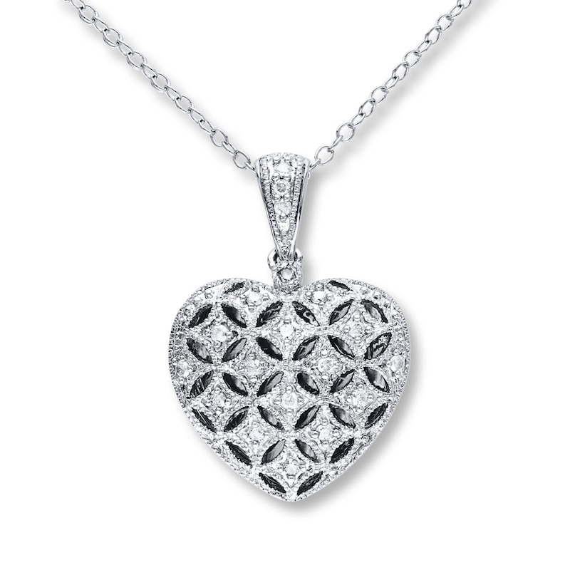 Main Image 1 of Diamond Heart Locket 1/6 ct tw Round-cut Sterling Silver