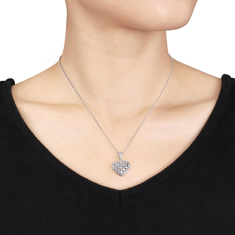 Main Image 3 of Diamond Heart Locket 1/6 ct tw Round-cut Sterling Silver