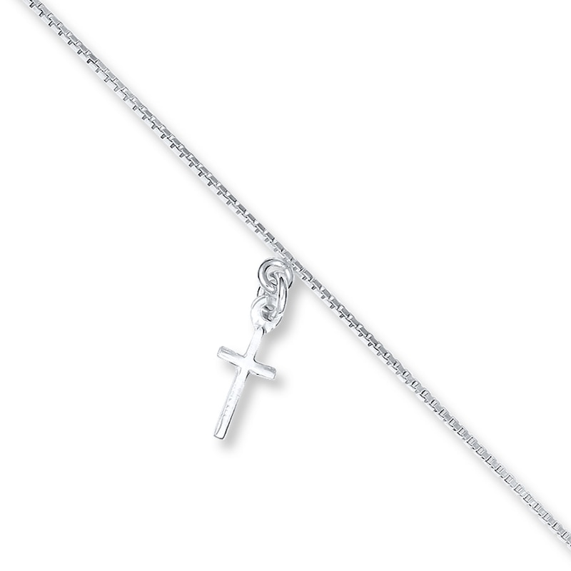Main Image 1 of Cross Charm Anklet Solid Sterling Silver 9&quot;